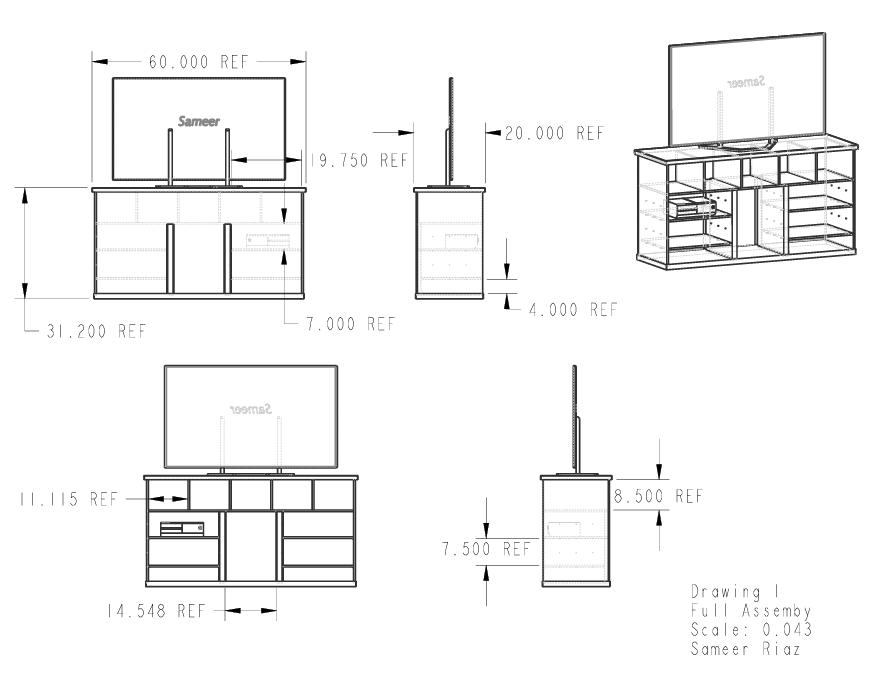 Engineering drawing of full stand assembly